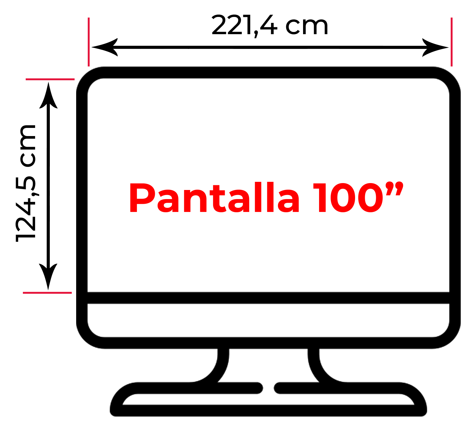 ¿Cuánto mide una pantalla de 100 pulgadas en centímetros?