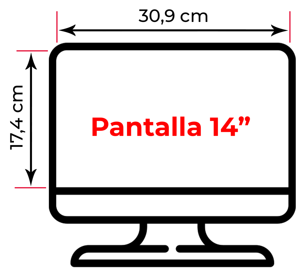 ¿Cuánto mide una pantalla de 14 pulgadas en centímetros?