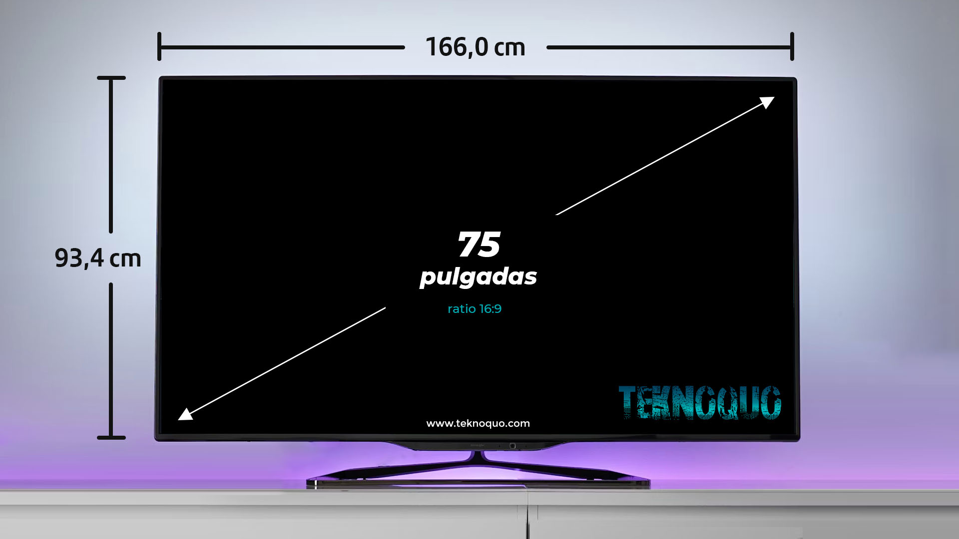 medidas pantalla tv 75 pulgadas centimetros
